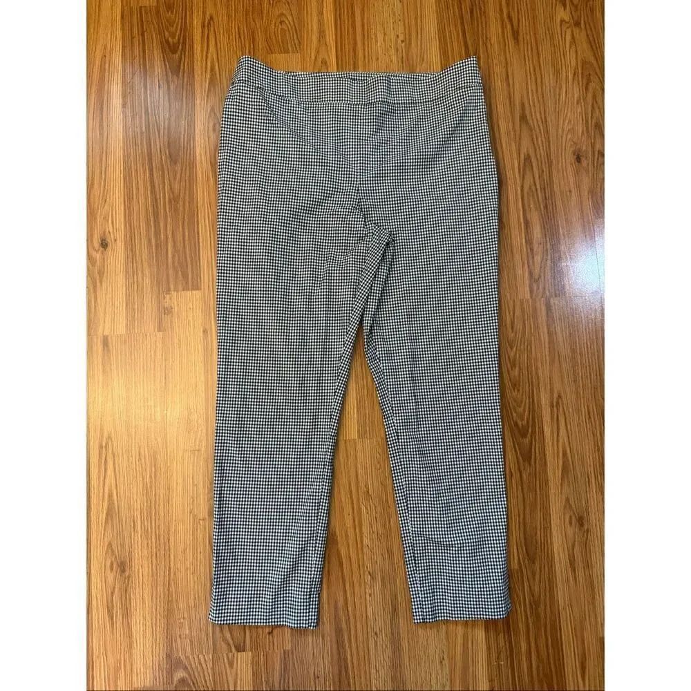 Talbots Women's Gingham Check Side Zip High-Rise Ankle Pants Black White Size 14